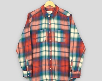 Vintage Y2K Mossimo Plaid Shadow Multicolor Flanellhemd Großes rotes mehrfarbiges Tartan kariert Grunge Indie Boho Rustikales Button-Down-Hemd L