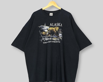 T-shirt noir surdimensionné de la faune de l'Alaska de l'an 2000 aux États-Unis, pull oversize des grandes terres de l'Alaska, chemise de l'habitat animal de l'Alaska, t-shirts 4XL de l'Alaska aux États-Unis