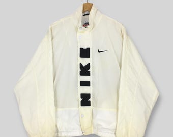 Vintage 90s Nike Swoosh White Light Jacket Large Nike Swoosh Spell Out Embroidered Logo Zipper Jacket Nike Sportswear Windbreaker Jacket L