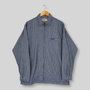 Vintage Kansai Jeans Stripes Flannel Shirt Large Kansai Jeans Blue Striped Zipper Oxfords Kansai Casual Retro Workers Style Zip Up Shirt L