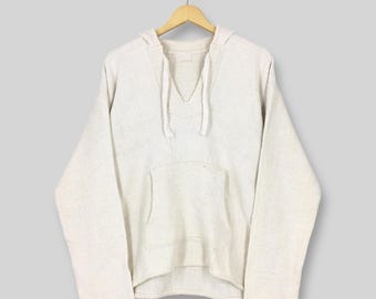 Felpa con cappuccio etnica Baja messicana vintage, piccola, anni '90, in tessuto bianco messicano, semplice, poncho messicano, giacca con cappuccio Baja, taglia S