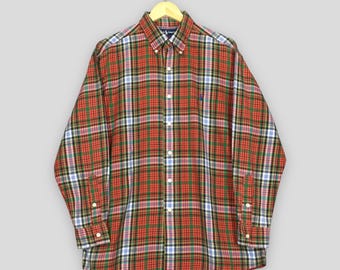 Vintage 1990s Ralph Lauren Checkered Flannel Shirt Large Polo Ralph Lauren Checked Oxfords Button Down Polo RL Long Sleeve Cotton Shirt L