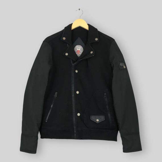 Diesel, Vintage Diesel Only The Brave Biker Jacket Medium Black Double Breasted Sweatshirt Nylon Hybrid Moto Bomber Jacket Men's Size M