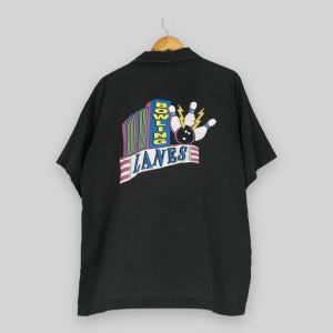 Vintage 90s King Louie Rockabilly Bowling Shirt Cotton Large Bowling Lanes Printed Graphics Shirt 60s Style Button Up Polyester Shirt Size L