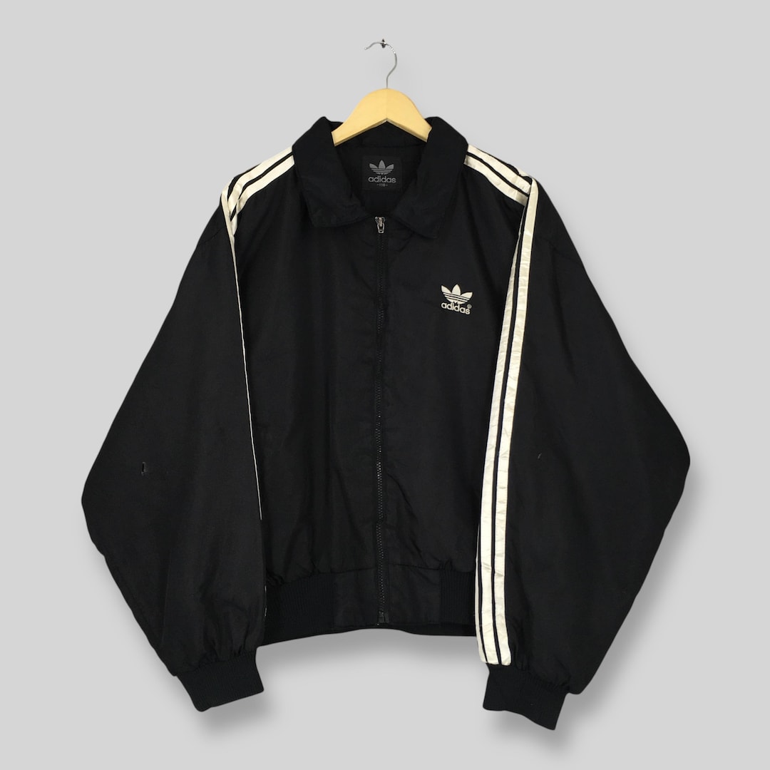 Vintage Adidas Trefoil Black Zipper Jacket Large Adidas Embroidered ...