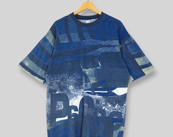 Camiseta vintage azul de los años 90 con estampado de olas del océano Pacífico, fotografía de surf, estilo surfista, talla mediana, para playa, EE. UU.