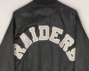 Vintage Oakland Raiders NFL Bomber Satin Jacket Medium Chalk Line