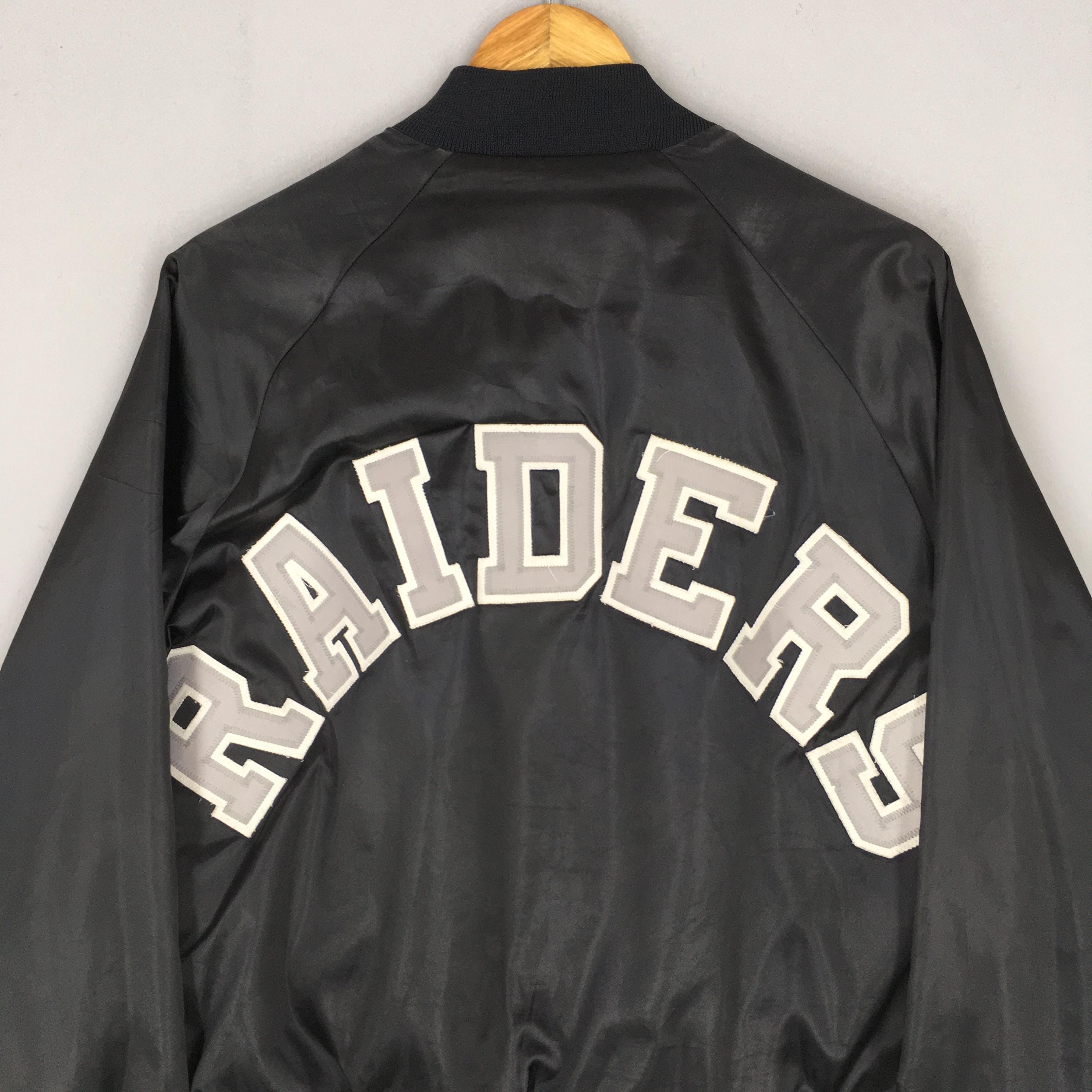 Vintage Oakland Raiders NFL Bomber Satin Jacket Medium Chalk Line