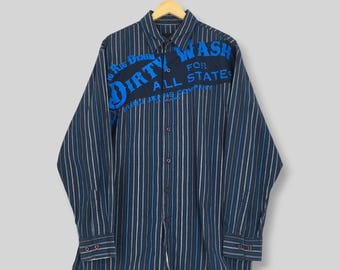 Vintage Fubu The Collection Striped Flannel Shirt XLarge Fubu Jeans Big Rig Dirty Wash Hip Hop Streetwear Button Up Denim Shirt Size XL