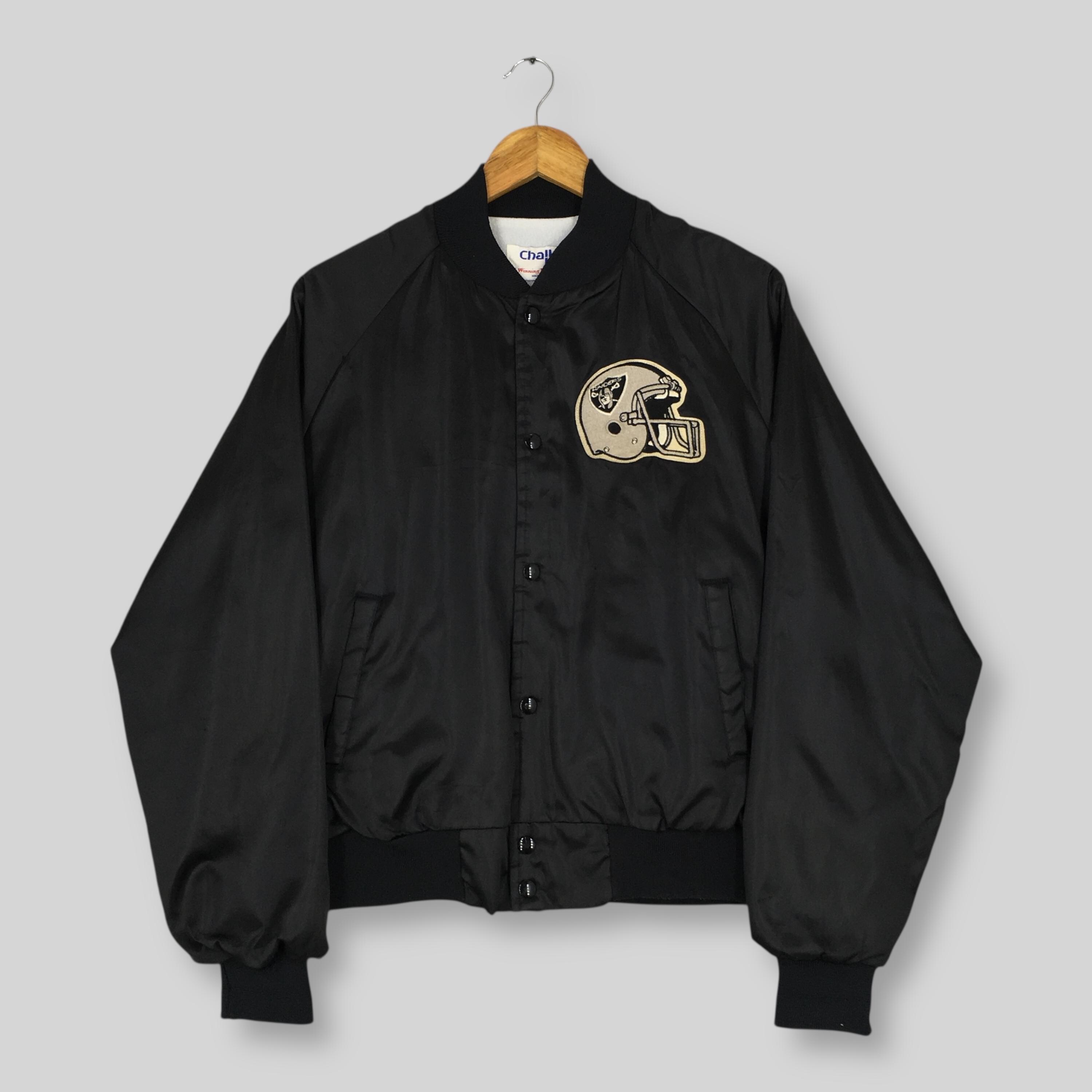 Vintage Oakland Raiders NFL Bomber Satin Jacket Medium Chalk Line