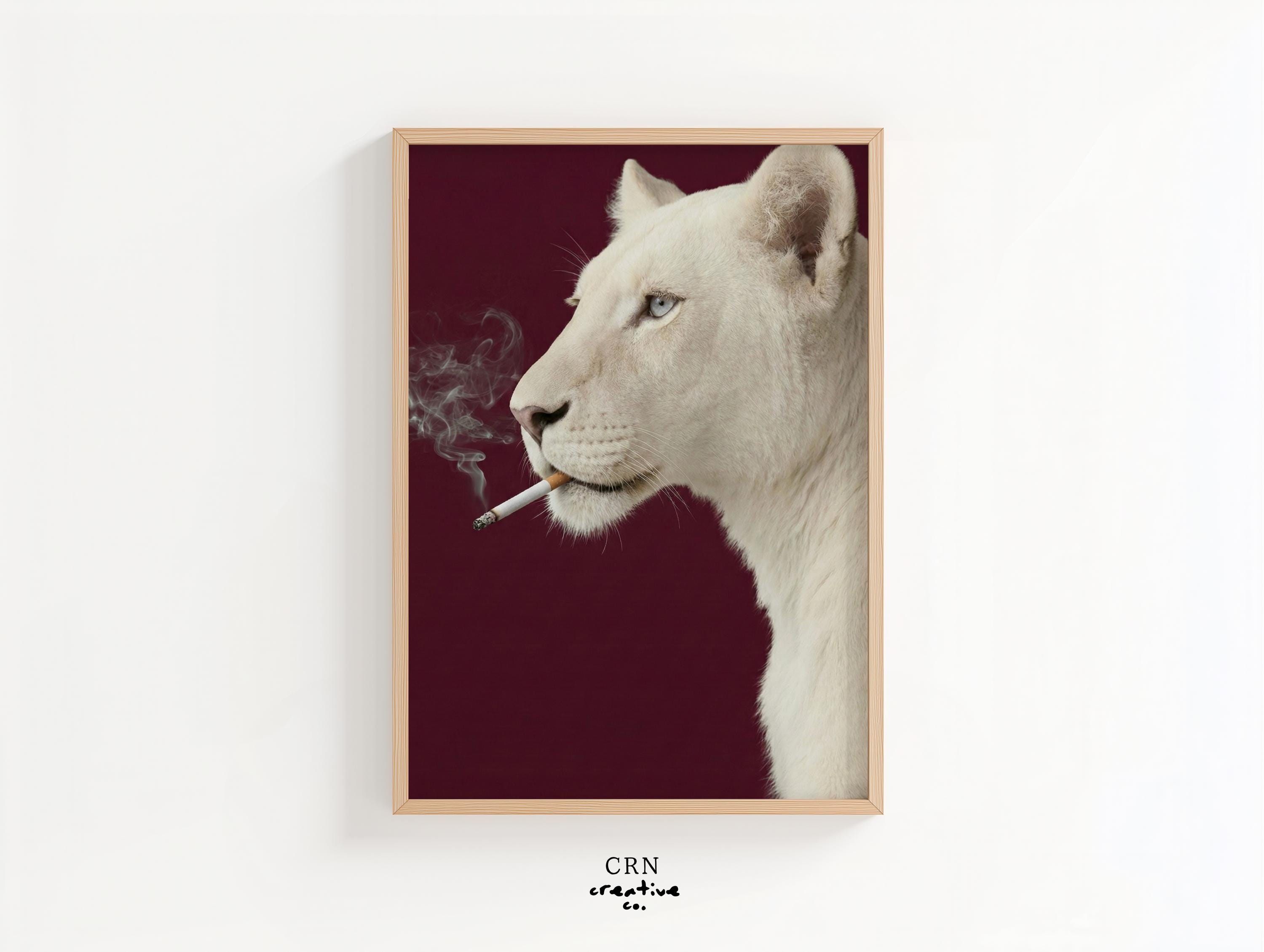 Smoking Lion Print