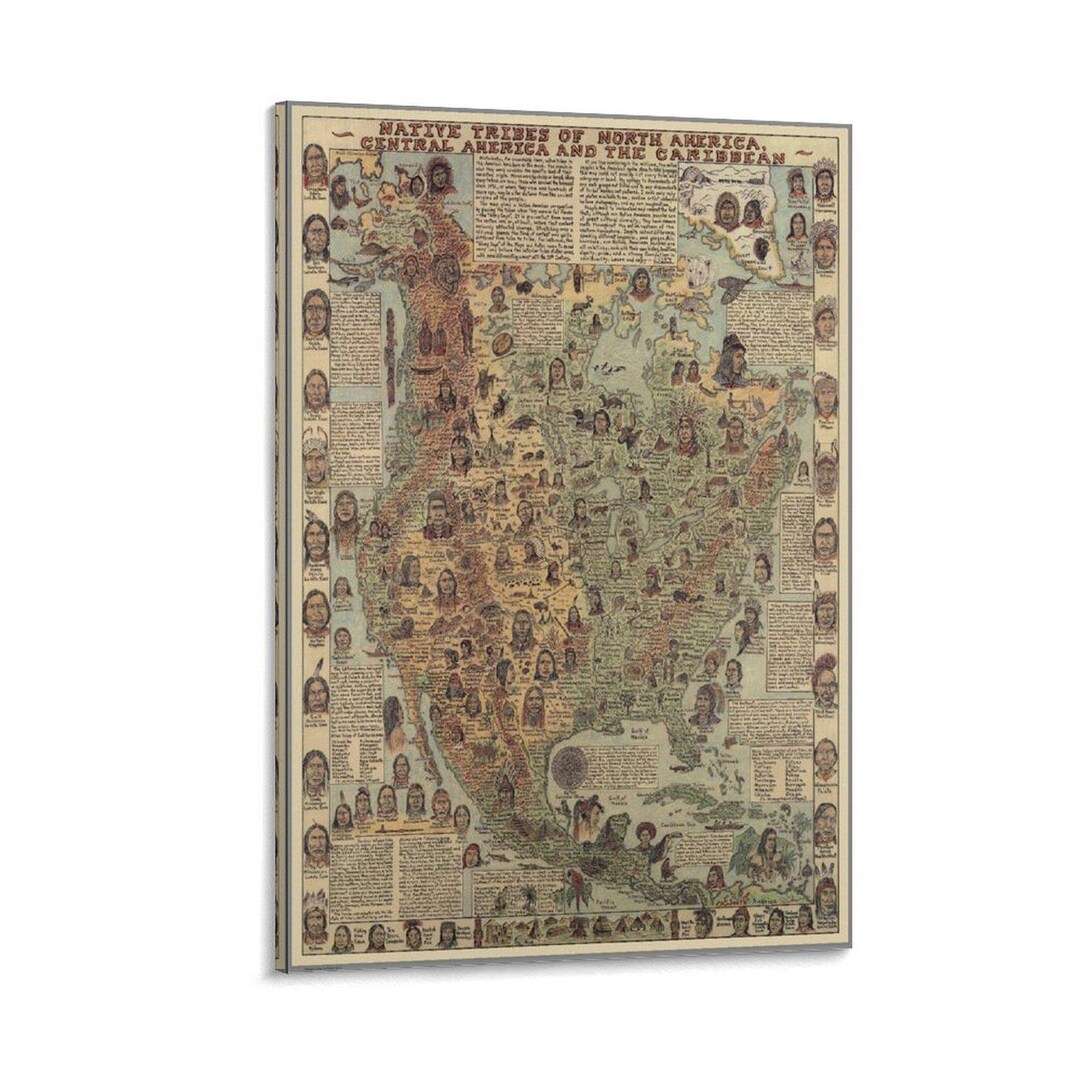 Retro Native Tribes Vintage Native Tribes of North American Map Artworks Canvas Art Poster ...