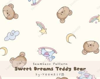Aquarell Teddybär Muster, Baby Kinderzimmer Stoff (PNG Digital Download)