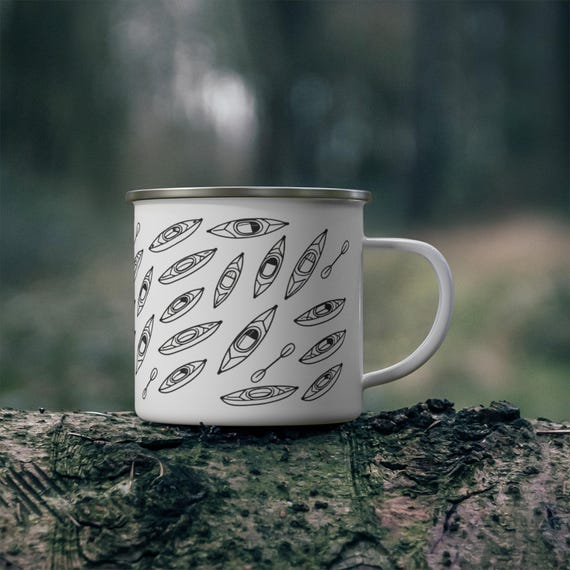 Kayak Camping Mug – Enamel Camp Mug or Ceramic Coffee Cup
