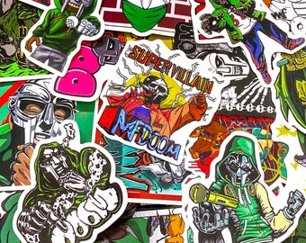 Pack of 50 Rap Legend Stickers, Doom Mask Art Stickers, Street Hip Hop Stickers, Waterproof Stickers for Laptop, Skateboard, Guitar