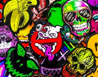 Lot de 50 stickers Trippy Street, Stickers urbains fluo, Stickers artistiques phosphorescents Skull, Stickers étanches pour skateboard, casque, ordinateur portable