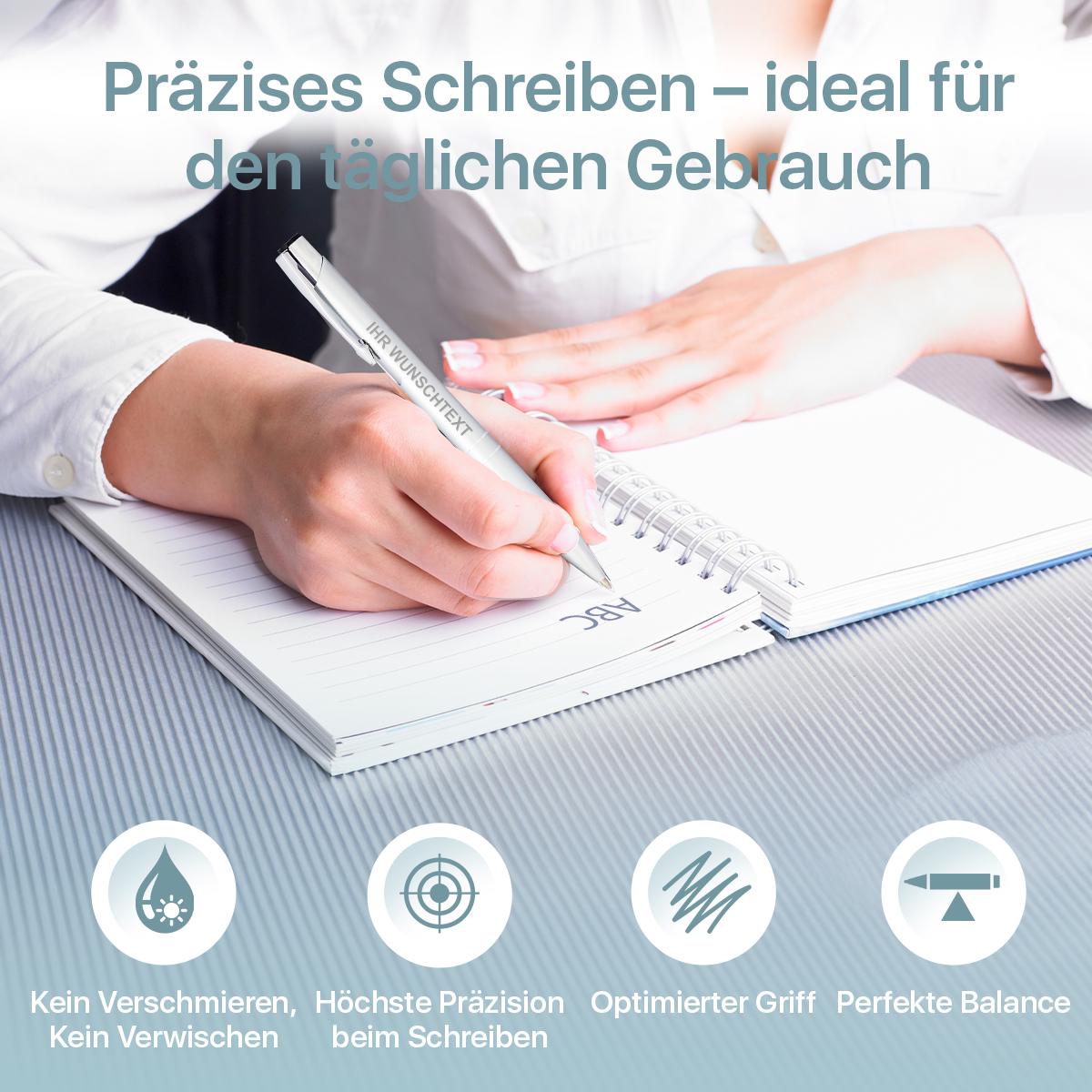 LOPREX 100 Stück Kugelschreiber mit Gravur – personalisierte Kugelschreiber aus Metall mit Wunschtext – Geschenk für Firmen, Schulen & Hochzeiten – 16 Farben & 15 Schriftarten – Lila