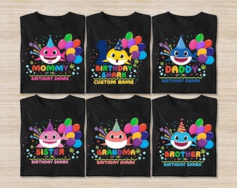 Camiseta de cumpleaños de tiburón personalizada, Camiseta de cumpleaños de tiburón, Tiburón familiar personalizado, Conjunto de cumpleaños de tiburón, Camiseta de tiburón familiar, Camiseta de tiburón personalizada