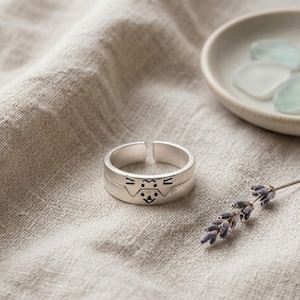 Stapelbare Katzen Gesicht Ringe | Ineinander greifende silberfarbene Zink-Legierung Tierschmuck