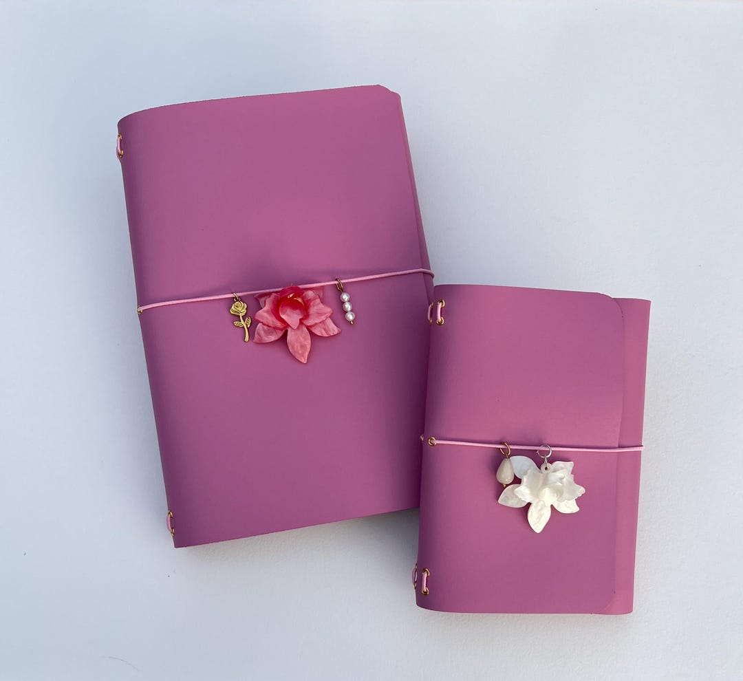 PINK FUCHSIA LILAC Leather Journal Cover Trifold Handmade and ...