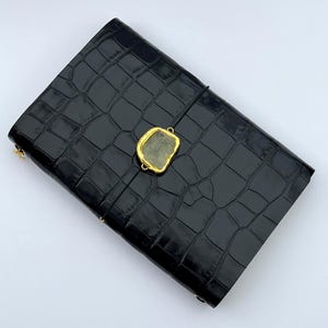 Personalized Black Croc-Embossed Leather Journal Cover, Trifold Traveler's Notebook, A5 A6 Passport Refillable
