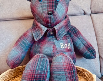Handmade Memory Bear, Keepsake Stuffed Animal, Custom Embroidered Gift