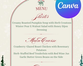 Editable Winter Party Menu Template | Printable Christmas Dinner Menu | Digital Download