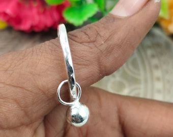 925 Sterling Silver Dangling Ball Charm Ring | Minimalist Hanging Charm Ring | Simple Everyday Jewelry