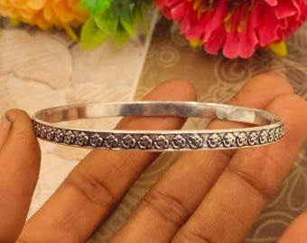 Engraved Om Silver Bangle | Spiritual Indian Kada Bracelet