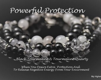 Black Tourmaline & Tourmalinated Quartz Bracelet –Powerful Protection-A mystical blend of stones for energy protection and grounding.