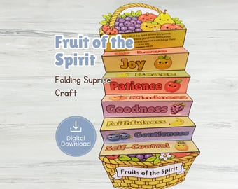 Manualidad sorpresa plegable del fruto del Espíritu para la escuela dominical. Actividad bíblica imprimible. Manualidad cristiana de Gálatas.