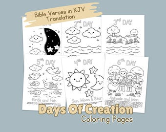 Páginas para colorear de los 7 días de la creación. Actividad bíblica para la escuela dominical. Hojas para colorear cristianas de los 7 días de la creación.