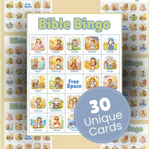 30 Bible Character Bible Bingo Cards Sunday School Kids Bible Study Activity Bingo Games Christian Game