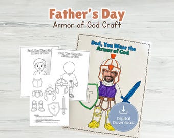 Armadura de Dios para el Día del Padre: Actividad imprimible para la escuela dominical para niños. Actividad para colorear de la Escuela Bíblica de Vacaciones. Manualidad cristiana bíblica.
