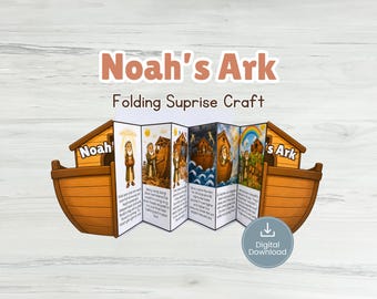 Manualidad sorpresa plegable del Arca de Noé. Historia bíblica imprimible. Actividad para la escuela dominical. Manualidades bíblicas para niños en casa.