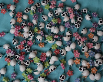 Colorful White Skull Flower Bracelet Seed Beads Stretch Acrylic