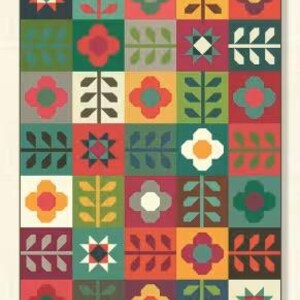 May include: A colorful quilt with a patchwork design featuring floral and geometric patterns in various colors. The quilt is labeled "Mod Blossoms" and "Anka's Treasures".