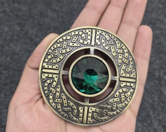 Broszka w szkocki kilt dla kobiet - eleganckie broszki w celtycką kratę, wykończenie w antycznym brązie, tradycyjny dodatek w kratę tartanową - 3 cale