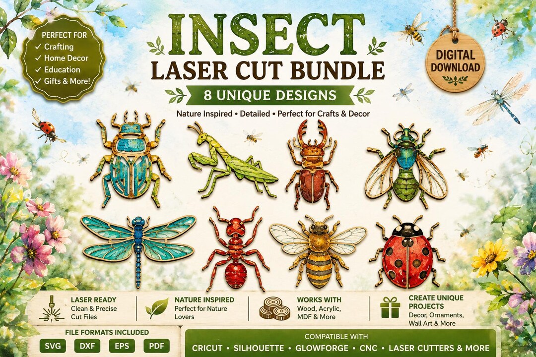 Insect Laser Cut SVG Bundle | Bug SVG Files for Glowforge | Bee ...