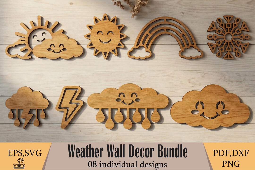 Set Weather Svg Weather Wall Decor SVG Bundle, Sun Cloud Rainbow SVG, Nursery Weather ...