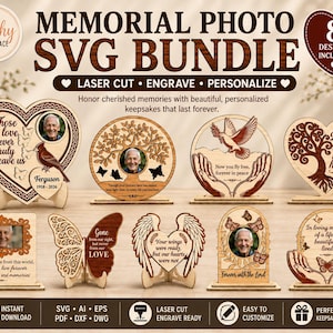 Erinnerungsfoto SVG Bundle | Laser geschnittene Gedenktafeln | Personalisierte Erinnerungsschilder | Beileid Geschenk SVG | Glowforge Cricut CNC Dateien