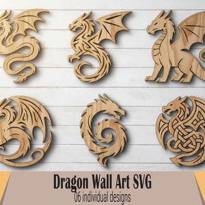 Dragon Wall Art Laser Cut svg Bundle | 6 Mythical Dragon Designs | CNC DXF EPS pdf | Glowforge Cricut Silhouette Files