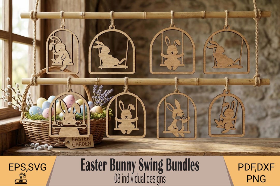 Easter Bunny Swing Designs, Hanging Rabbit Wall Art SVG, Laser Ready ...