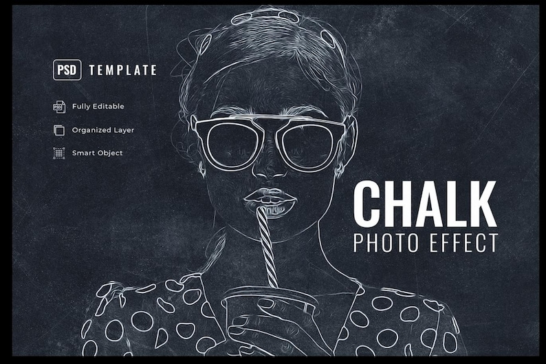 Chalk Sketch Photo Effect Photoshop Template, Chalk Drawing Action ...