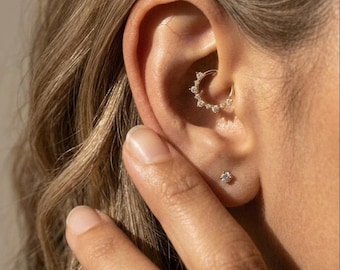 Aro de titanio con cierre de circonita cúbica / Piercing de nariz Daith Septum Cartilage con bisagra, pendiente Daith