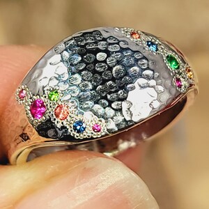 Handmade Sterling Silver Bubbles Ring with Ruby Sapphire and Tsavorite Garnet Precious Gemstone
