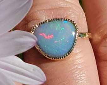 Opal Ring Handmade Australian 18k Solid Gold Stacking Ring