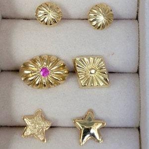 Handmade Single 18k Solid Gold Stud Earring with 14k Solid Gold Bullet Clutch Backing