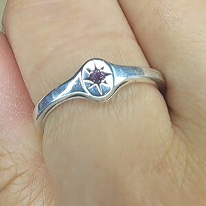 Handmade Sterling Silver Dainty Signet Ring with Star Set Sapphire