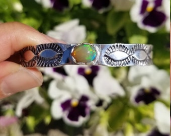 Opal Sterling Silver Cuff Bracelet - Snake Design